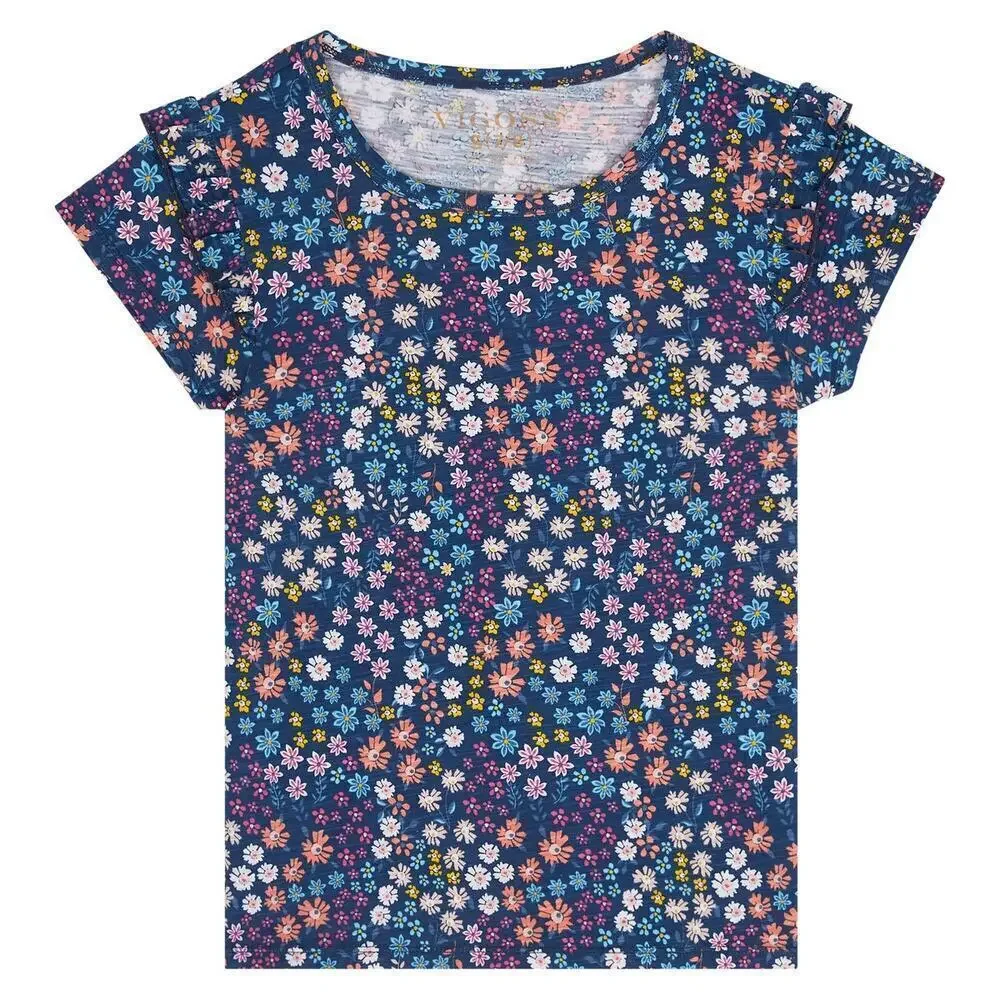 NWT Vigoss Youth Girl's 2-Piece Cotton T-Shirt and Denim Overall Shortall Set